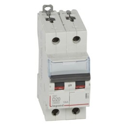 Legrand - Disjoncteur DX³6000 10kA arrivée haute départ bas à vis 2P 230V~ à 400V~ - 20A - courbe D - 2 modules - Réf : 408016