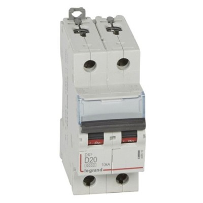Legrand - Disjoncteur DX³6000 10kA arrivée haute départ bas à vis 2P 230V~ à 400V~ - 20A - courbe D - 2 modules - Réf : 408016