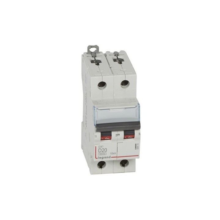 Legrand - Disjoncteur DX³6000 10kA arrivée haute départ bas à vis 2P 230V~ à 400V~ - 20A - courbe D - 2 modules - Réf : 408016