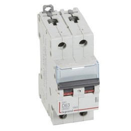 Legrand - Disjoncteur DX³6000 10kA arrivée haute départ bas à vis 2P 230V~ à 400V~ - 63A - courbe D - 2 modules - Réf : 408021