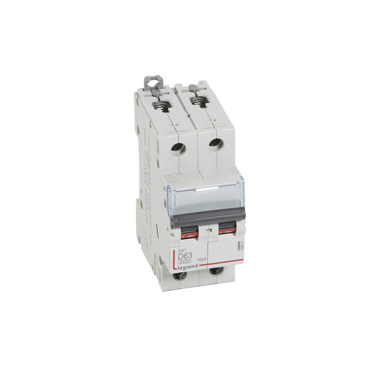 Legrand - Disjoncteur DX³6000 10kA arrivée haute départ bas à vis 2P 230V~ à 400V~ - 63A - courbe D - 2 modules - Réf : 408021
