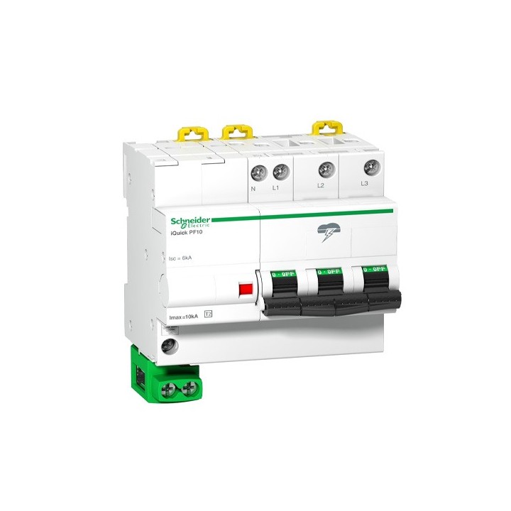 Schneider -Acti9 - iQuick PF10 - Parafoudre - 3P+N - 230/400V - 10kA - avec câble de terre - Réf : A9L16618