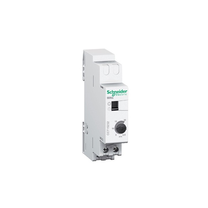 Schneider -Acti9 MINs - minuterie 30s..20mn - contact 16A/230Vca - marche forcée - Réf : CCT15232