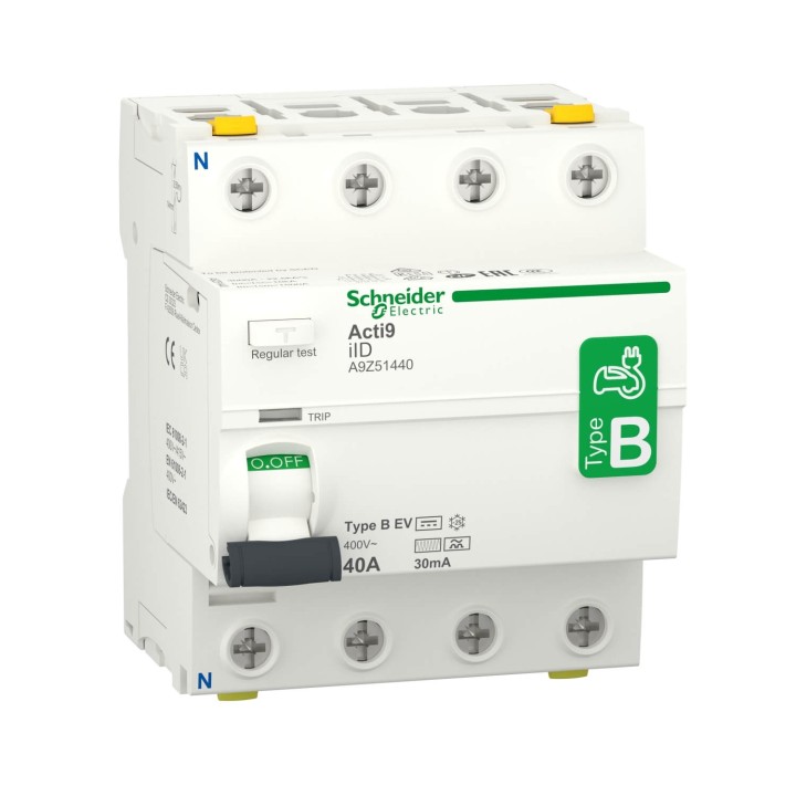 Schneider - Acti9 iID - interrupteur différentiel - 4P - 40A - 30mA - type B - EV - 400V - Réf : A9Z51440