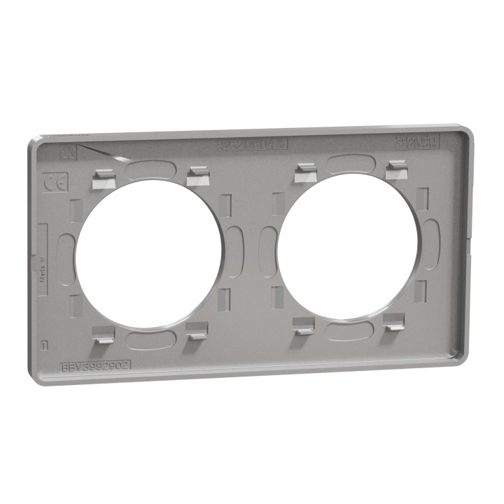 Schneider - Odace Touch - plaque aluminium brossé liseré alu- 2 postes - horiz./vert. 71mm - Réf : S530804J