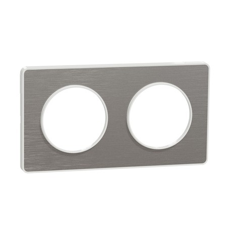 Schneider - Odace Touch - plaque aluminium brossé liseré - blanc 2 postes horiz./vert. 71mm - Réf : S520804J