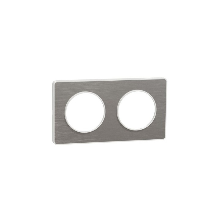 Schneider - Odace Touch - plaque aluminium brossé liseré - blanc 2 postes horiz./vert. 71mm - Réf : S520804J