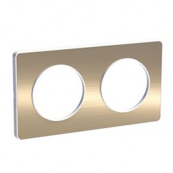 Schneider - Odace Touch - plaque Bronze brossé liseré - blanc 2 postes horiz./vert. 71mm - Réf : S520804L