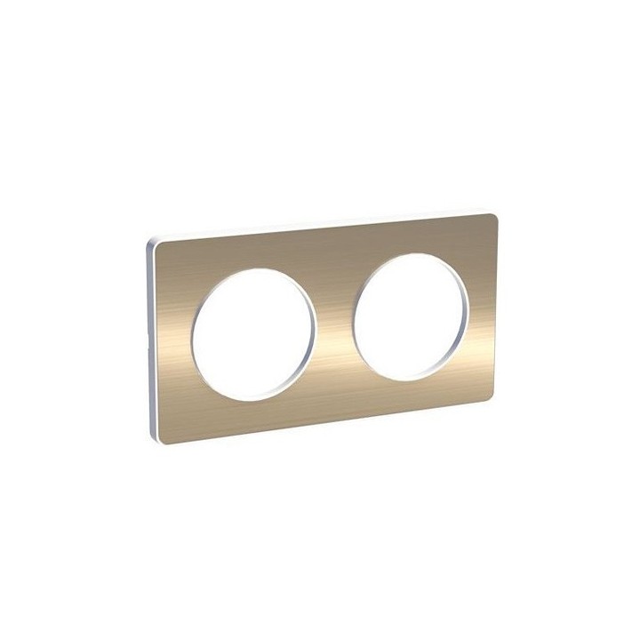 Schneider - Odace Touch - plaque Bronze brossé avec liseré blanc - 2 postes horiz./vert. 71mm - Réf : S520804L