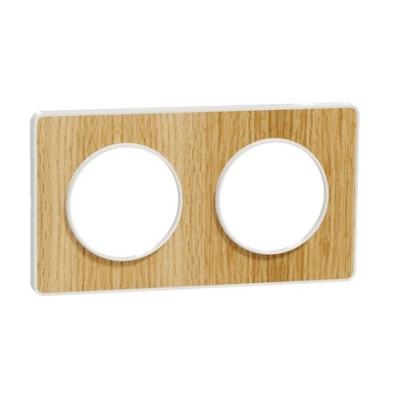 Schneider - Odace Touch - plaque Bois naturel liseré - blanc 2 postes horiz./vert. 71mm - Réf : S520804N