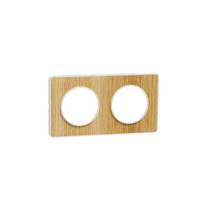 Schneider - Odace Touch - plaque Bois naturel liseré - blanc 2 postes horiz./vert. 71mm - Réf : S520804N