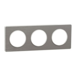 Schneider - Odace Touch - plaque aluminium brossé liseré - blanc 3 postes horiz./vert. 71mm - Réf : S520806J