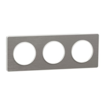 Schneider - Odace Touch - plaque aluminium brossé liseré - blanc 3 postes horiz./vert. 71mm - Réf : S520806J