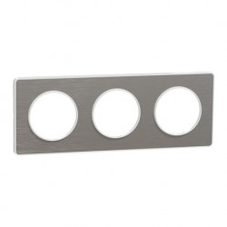 Schneider - Odace Touch - plaque aluminium brossé liseré - blanc 3 postes horiz./vert. 71mm - Réf : S520806J
