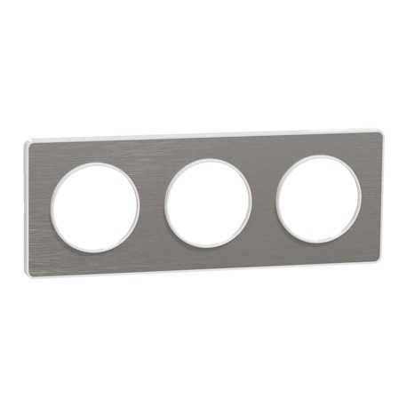Schneider - Odace Touch - plaque aluminium brossé liseré - blanc 3 postes horiz./vert. 71mm - Réf : S520806J
