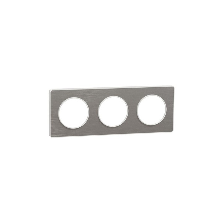Schneider - Odace Touch - plaque aluminium brossé liseré - blanc 3 postes horiz./vert. 71mm - Réf : S520806J