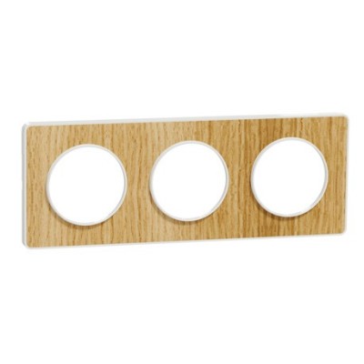 Schneider - Odace Touch - plaque Bois naturel liseré - blanc 3 postes horiz./vert. 71mm - Réf : S520806N