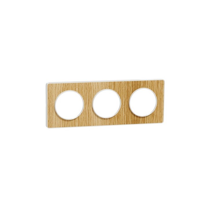 Schneider - Odace Touch - plaque Bois naturel liseré - blanc 3 postes horiz./vert. 71mm - Réf : S520806N