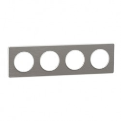 Schneider - Odace Touch - plaque aluminium brossé liseré - blanc 4 postes horiz./vert. 71mm - Réf : S520808J