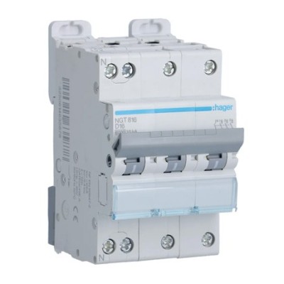 Hager - Disjoncteur 3P+N 6-10kA courbe D - 16A 3 modules - Réf : NGT816
