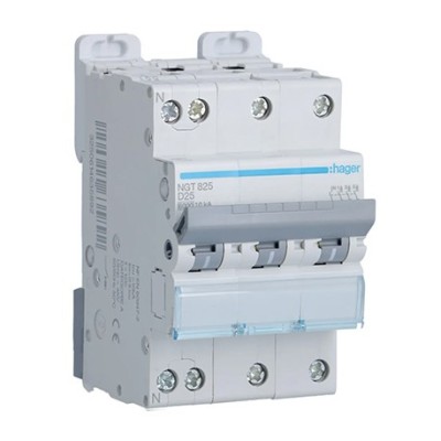 Hager - Disjoncteur 3P+N 6-10kA courbe D - 25A 3 modules - Réf : NGT825
