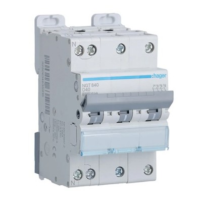 Hager - Disjoncteur 3P+N 6-10kA courbe D - 40A 3 modules - Réf : NGT840