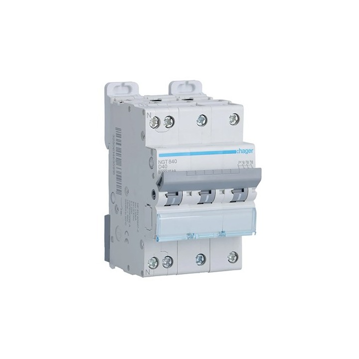 Hager - Disjoncteur 3P+N 6-10kA courbe D - 40A 3 modules - Réf : NGT840