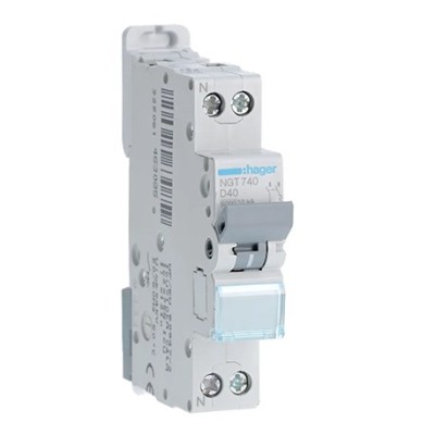 Hager - Disjoncteur 1P+N 6-10kA courbe D - 40A 1 module - A vis - Réf : NGT740