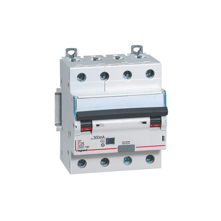 Legrand - Disjoncteur diff monobloc DX³6000 10kA arrivée haute et départ bas à vis 4P 400V~ - 25A - Type A 300mA - Réf : 411241