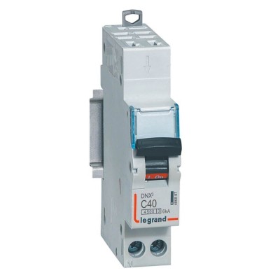 Legrand - Disjoncteur Ph+N DNX³4500 6kA arrivée borne auto sortie borne vis - 1P+N 230V~ 40A courbe C - 1 module - Réf : 406887