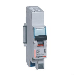 Legrand - Disjoncteur Phase+Neutre DNX³4500 6kA arrivée et sortie borne auto - 1P+N 230V~ 20A courbe D - 1 module - Réf : 406810