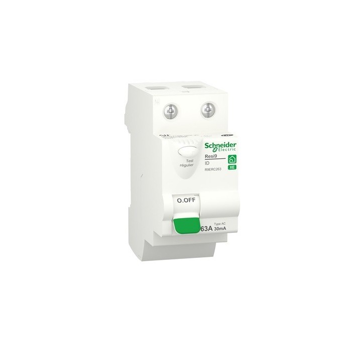 Schneider - Resi9 XE - interrupteur différentiel - 2P - 63A - 30mA - Type AC - embrochable - Réf : R9ERC263