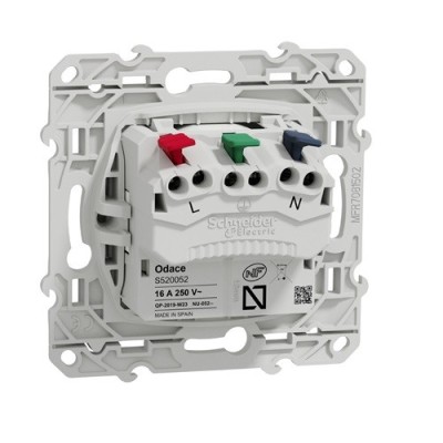 Schneider Odace - Prise de courant 2P+T Affleurante - Blanc - connexion rapide - Réf : S520052