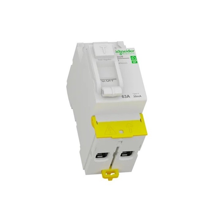 Schneider - Resi9 XP - inter différentiel - 2P - 63A - 30mA - Type A - peignable - alim bas - Réf : R9PRA263