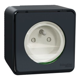 Schneider Mureva Styl - Prise de courant 2P+T complet saillie IP55 - connexion automatique gris - Réf : MUR35031