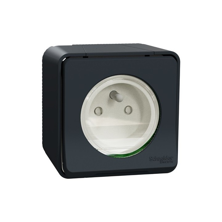 Schneider Mureva Styl - Prise de courant 2P+T complet saillie IP55 - connexion automatique gris - Réf : MUR35031