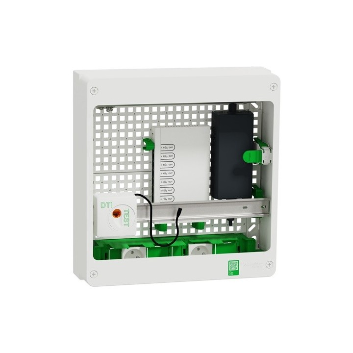 Schneider - Resi9 Coffret VDI 18M2R - Switch 9ports PoE - 2 prises - Grade 3TV - 8 RJ45 cat6a - Réf : R9H18402VDIXS