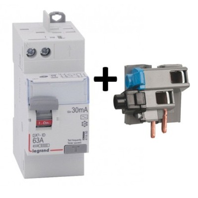 Legrand - Interrupteur différentiel bipolaire - 2P - type AC 30mA arrivée haut/départ haut 63A - Réf : 092888