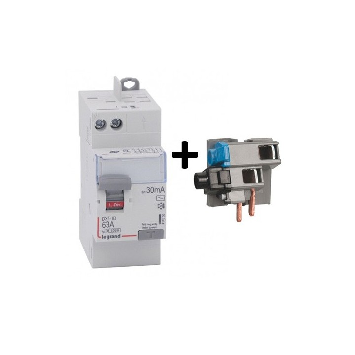 Legrand - Interrupteur différentiel bipolaire - 2P - type AC 30mA arrivée haut/départ haut 63A - Réf : 092888