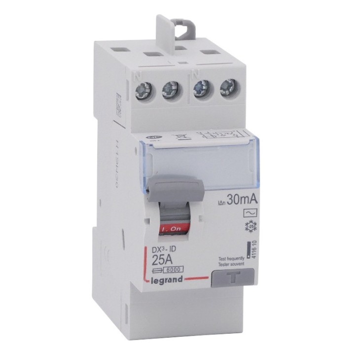 Legrand - Inter diff DX³-ID - vis/vis - 2P- 230V~ - 25 A - type AC - 30mA - départ haut - 2M - Réf : 092829