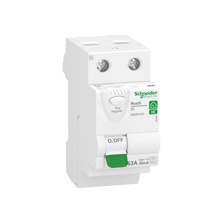 Schneider - Resi9 XE - inter différentiel - 2P - 63A - 30mA - Type FSI - embrochable - Réf : R9ERF263