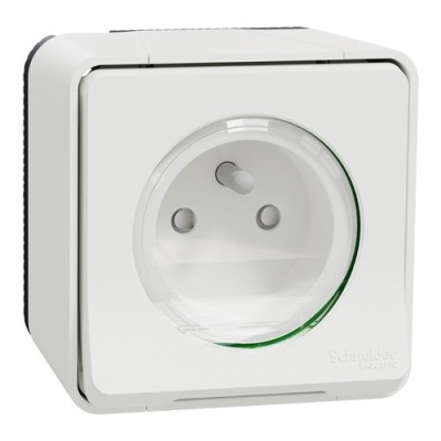 Schneider Mureva Styl - Prise de courant 2P+T complet saillie IP55 - connexion auomatique blanc - Réf : MUR39030