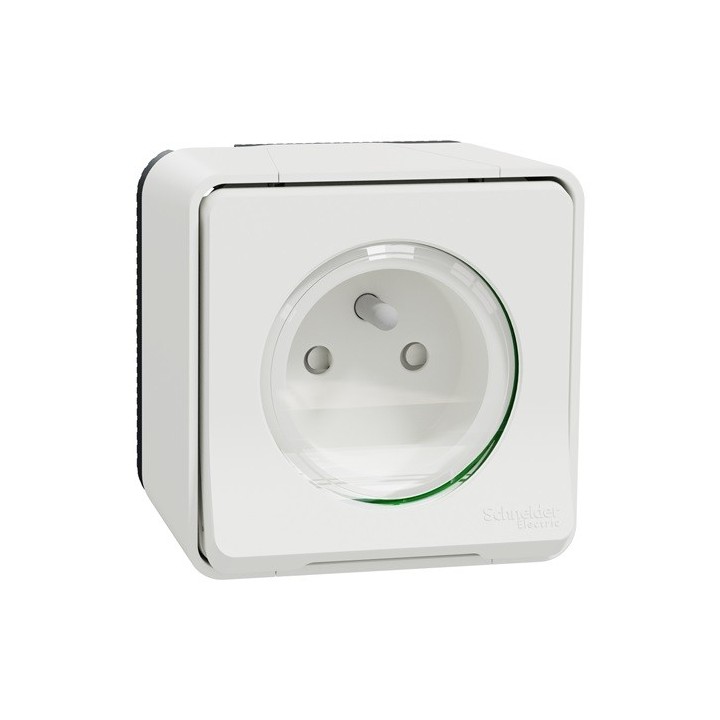 Schneider Mureva Styl - Prise de courant 2P+T complet saillie IP55 - connexion auomatique blanc - Réf : MUR39030