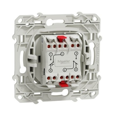 Schneider Odace - Interrupteur Va et Vient + Bouton Poussoir - Blanc - Réf : S520285