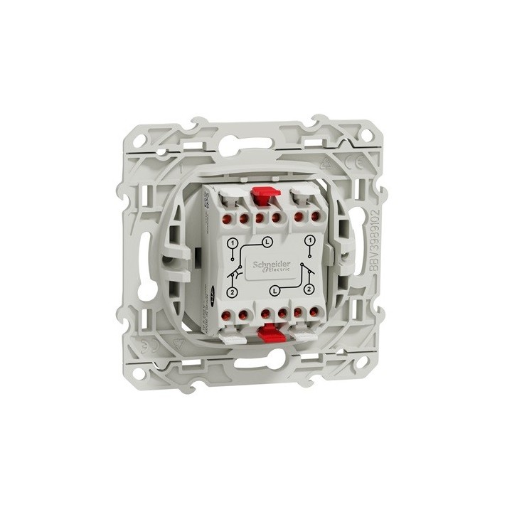 Schneider Odace - Interrupteur Va et Vient + Bouton Poussoir - Blanc - Réf : S520285