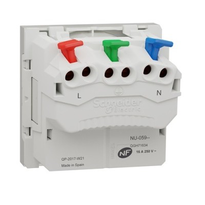 Schneider - Unica - Prise 2P+T - FR - 90° - raccord rapide traversant - Blanc - méca seul - Réf : NU305918
