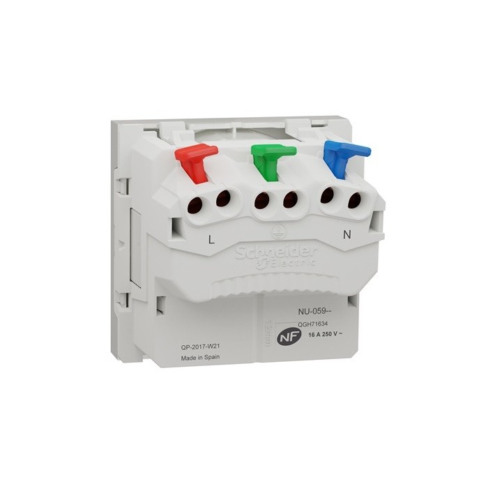 Schneider - Unica - Prise 2P+T - FR - 90° - raccord rapide traversant - Blanc - méca seul - Réf : NU305918