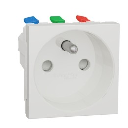 Schneider - Unica - Prise 2P+T - FR - 90° - raccord rapide traversant - Blanc - méca seul - Réf : NU305918