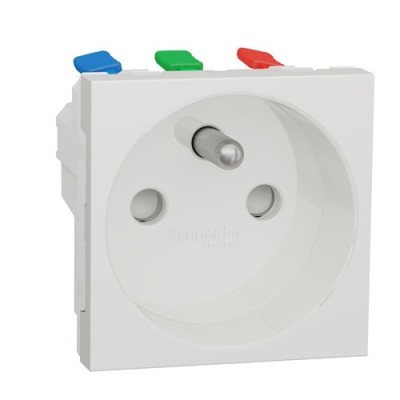 Schneider - Unica - Prise 2P+T - FR - 90° - raccord rapide traversant - Blanc - méca seul - Réf : NU305918
