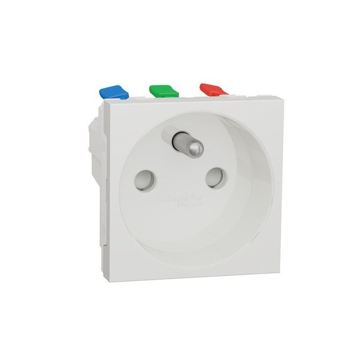 Schneider - Unica - Prise 2P+T - FR - 90° - raccord rapide traversant - Blanc - méca seul - Réf : NU305918